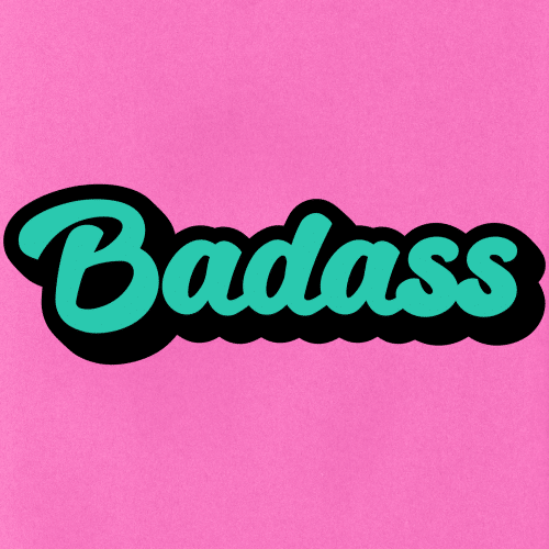 Vinyl sticker that says "badass" in cursive bubble font