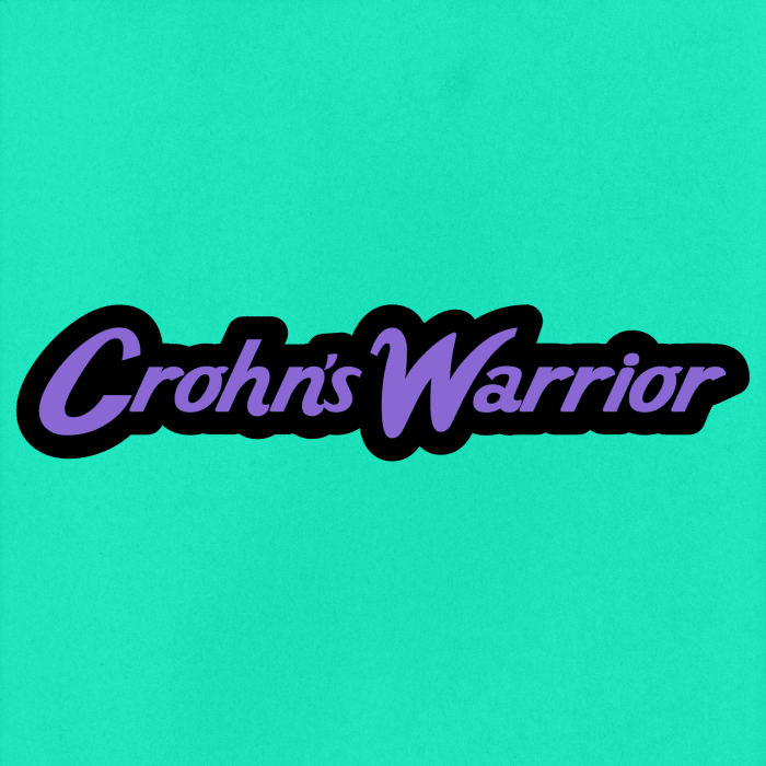 Vinyl sticker that says "Crohn's Warrior"